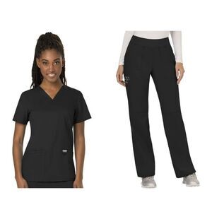 Woman’s Black Cherokee Scrub Set- V-Neck Top Size S and Mid Rise Straight Leg XS